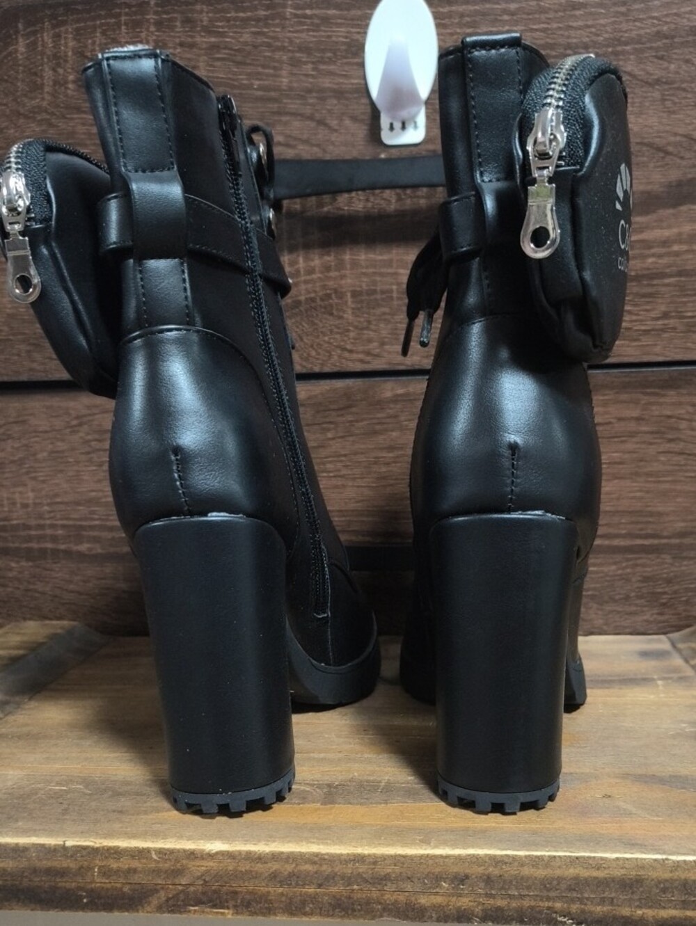 C&C California Black Lace-Up Combat Boots with Side Zip Pocket - Picture 3 of 5